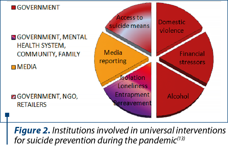 Figure 2. Institutions involved in universal interventions for suicide prevention during the pandemic(13) 