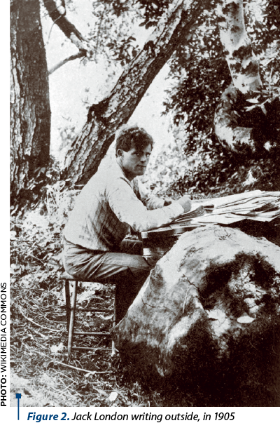 Figure 2. Jack London writing outside, in 1905