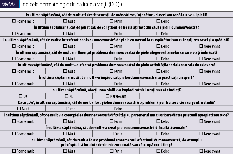 Indicele dermatologic de calitate a vieţii (DLQI)