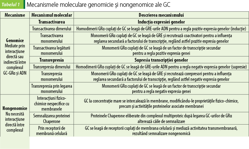 Tabelul 1. Mecanismele moleculare genomicie şi nongenomice ale GC(6)