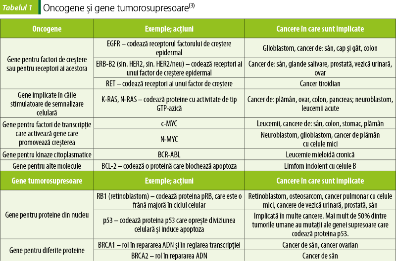 Tabelul 1. Oncogene şi gene tumorosupresoare(3)